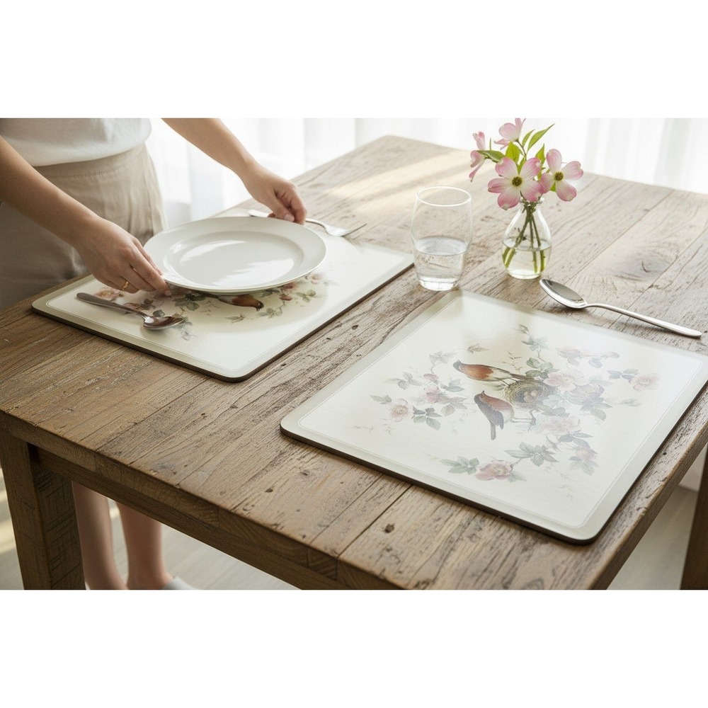 Vintage Pimpernel Robin Bird Placemats Set of 4 Cream Green Good Vintage Corked